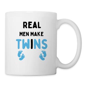 Real men make twins with funny blue Baby feet - Mug - white - Right