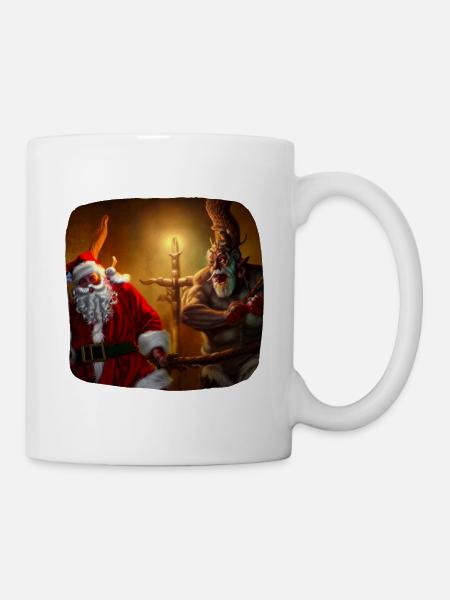 Weihnachtsmann & Krampus - Tasse - Weiß