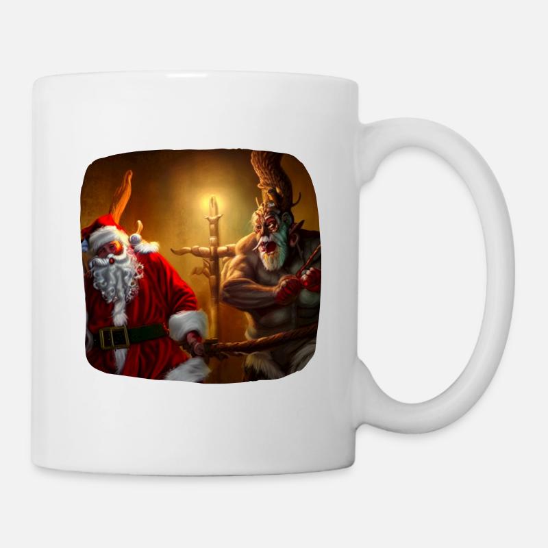 Weihnachtsmann & Krampus - Tasse - Weiß