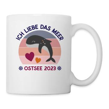 Ostsee Urlaub 2023 Ich liebe das Meer Rettet Wale - Tasse - Weiß - Rechts