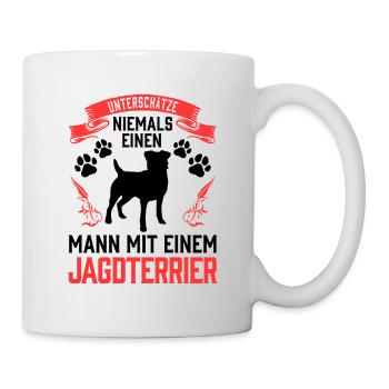 Mann mit Jagdterrier Deutscher Jagdterrier - Tasse - Weiß - Rechts