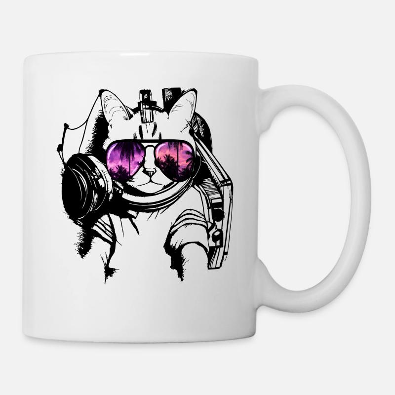 coole Katze DJ Kätzchen mitSonnenbrilleSonnenbrill - Tasse - Weiß