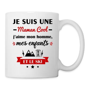Maman cool ski, skieuse - Mug blanc - blanc - Droite