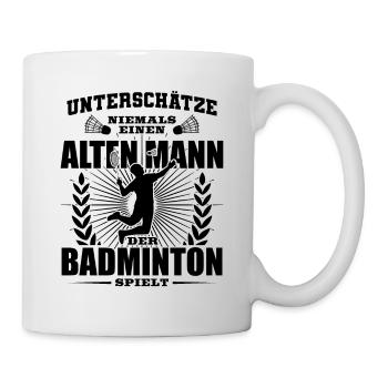 Alter Mann der Badminton spielt - Tasse - Weiß - Rechts