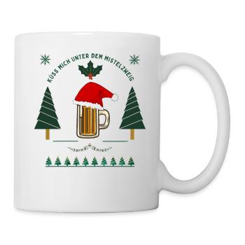Lustiger Weihnachtsspruch Küss mich Mistelzweig - Tasse - Weiß - Rechts