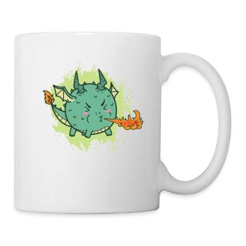 fat kawaii dragon spits fire - Mug - white - Right