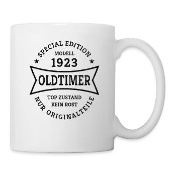 Oldtimer 100. Geburtstag Jahrgang 1923 Geschenk - Tasse - Weiß - Rechts