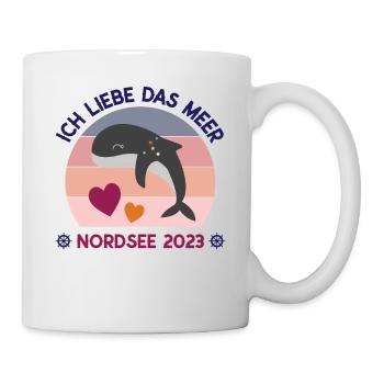 Nordsee Urlaub 2023 Ich liebe das Meer Wale - Tasse - Weiß - Rechts