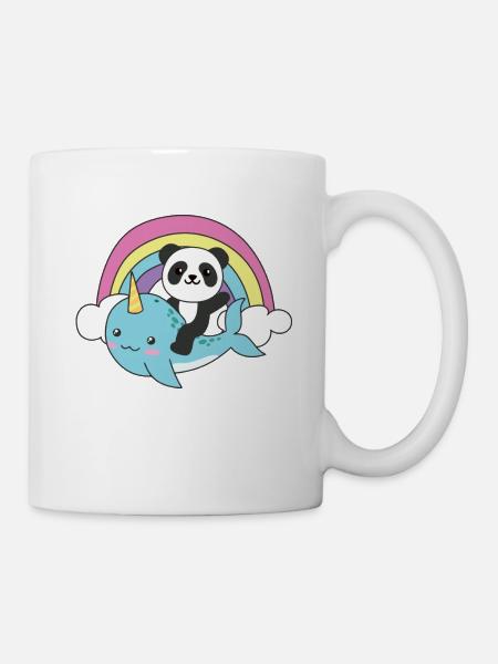 Narwal Panda ozean einhorn kawaii Regenbogen - Tasse - Weiß