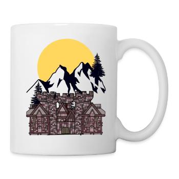 Mittelalter Burg Festung Ritter Mond Gebirge Berg - Tasse - Weiß - Rechts