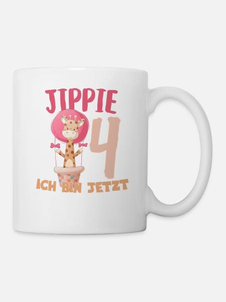 Jippie ich bin jetzt 4 Giraffe 4. Geburtstag - Tasse - Weiß