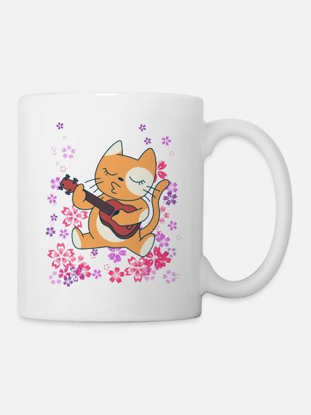 Katze spielt Gitarre - Tasse - Weiß