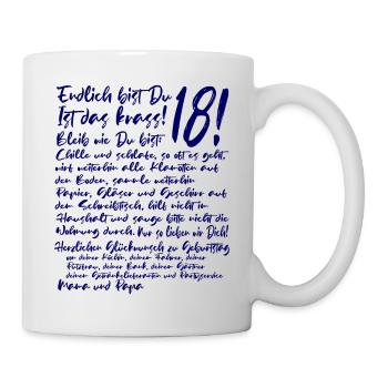 18. Geburtstag Endlich 18 Jahre Geschenk zum 18. - Tasse - Weiß - Rechts