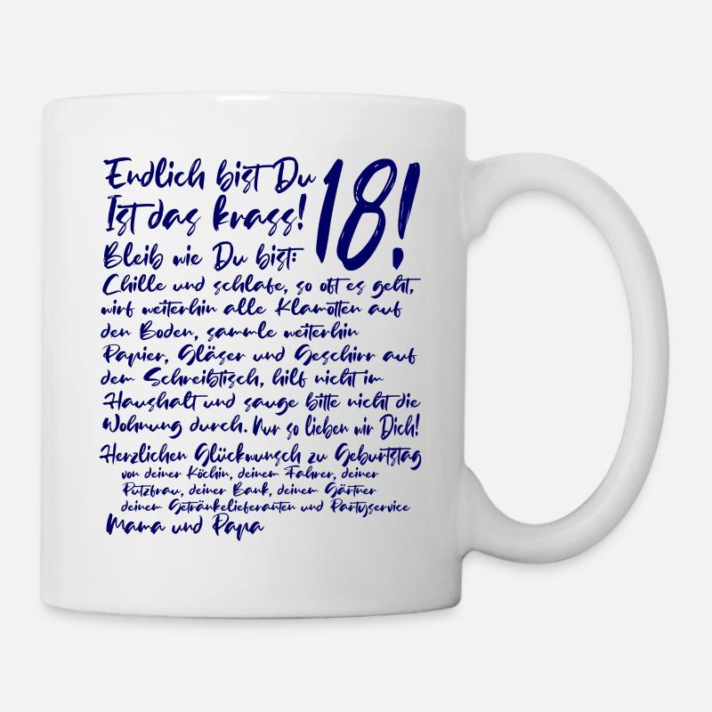 18. Geburtstag Endlich 18 Jahre Geschenk zum 18. - Tasse - Weiß