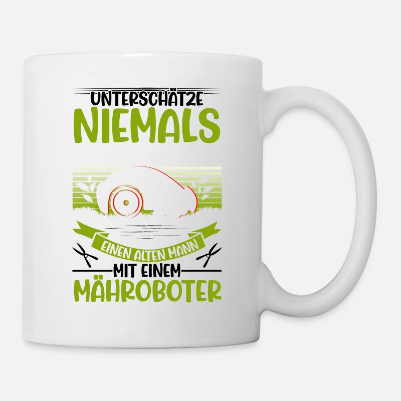 Mähroboter Alter Mann Rasenmähroboter - Tasse - Weiß