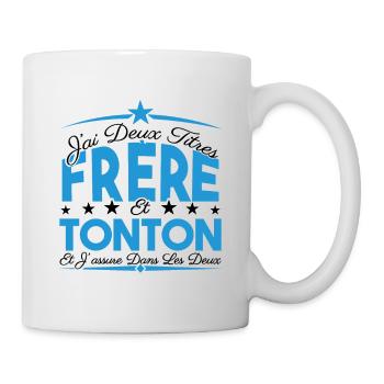 J'ai deux titres frère et Tonton. Cadeau frère. - Mug blanc - blanc - Droite