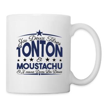 J'ai deux titres tonton et moustachu. Cadeau. - Mug blanc - blanc - Droite