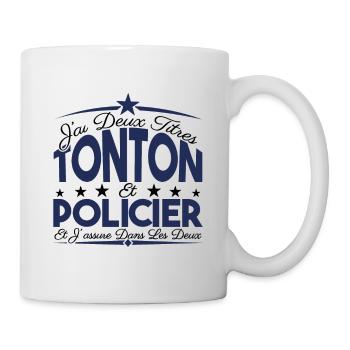 J'ai deux titres tonton et Policier Cadeau tonton. - Mug blanc - blanc - Droite