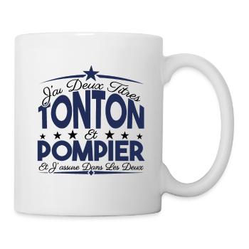 J'ai deux titres tonton et pompier. Cadeau tonton. - Mug blanc - blanc - Droite