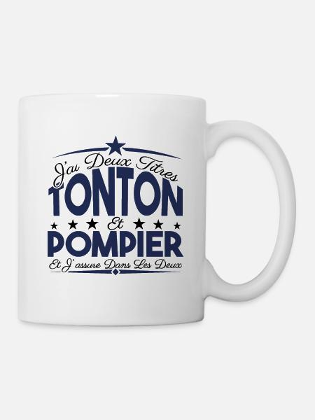 J'ai deux titres tonton et pompier. Cadeau tonton. - Mug blanc - blanc