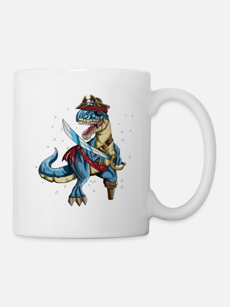 Pirat Dino T-Rex Piraten Outfit Augenklappe Säbel - Tasse - Weiß