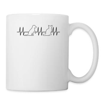 Cat And Dog Heartbeat Dog Lover Dog Owner Cat Love - Tasse - Weiß - Rechts