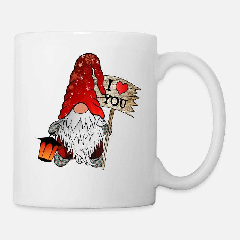 Gnom Weihnachts Wichtel mit ich liebe dich Schild - Tasse - Weiß