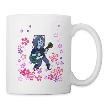 Cat plays guitar in the meadow - Mug - white - Right