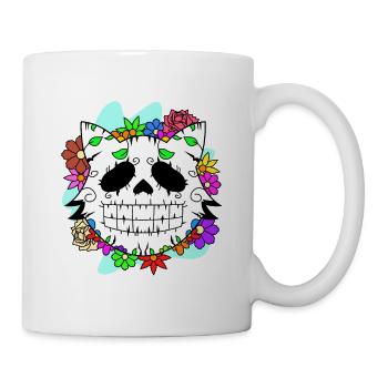 Day of the dead Katze mit Blumen mexikanisches - Tasse - Weiß - Rechts