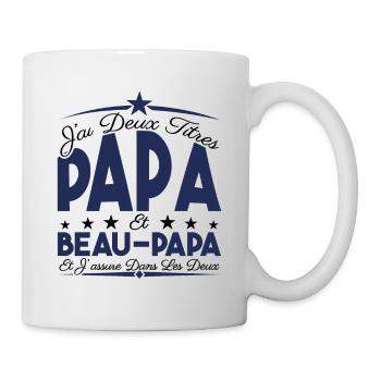 J'ai deux titres Papa et Beau papa, Cadeau Papa. - Mug blanc - blanc - Droite