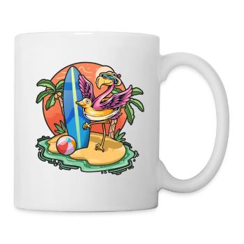 Lustige Flamingo Surf Liebhaber Cool Surfbrett Surfen - Tasse - Weiß - Rechts