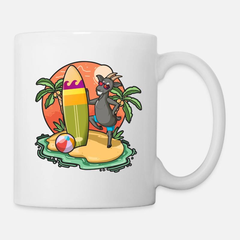 Drôle de chèvre Surf Lovers Cool Planche de surf Jeu de mots - Mug blanc - blanc