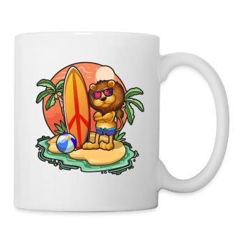 Funny Lion Surf Lovers Cool Surfboard Surfing Pun - Mug - white - Right
