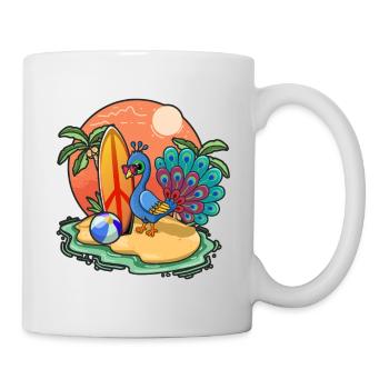 Funny Peacock Surf Lovers Cool Surfboard Surfing - Mug - white - Right