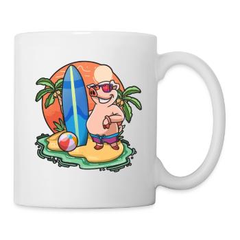 Funny Pig Surf Lovers Cool Surfboard Surfing Pun - Mug - white - Right