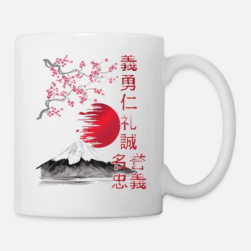 Japan Landschaft - 7 Tugende der Samurai - Tasse - Weiß