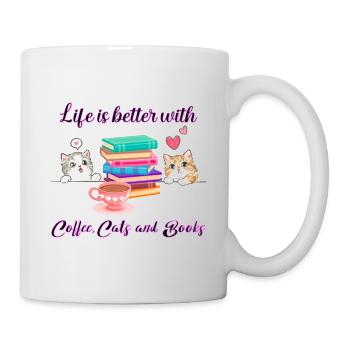 Life Is Better With Coffee, Cats And Books - Mug - white - Right