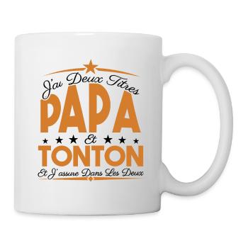 J'ai deux titres Papa et Tonton, Cadeau Papa. - Mug blanc - blanc - Droite