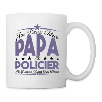 J'ai deux titres Papa et Policier, Cadeau Papa. - Mug blanc - blanc - Droite