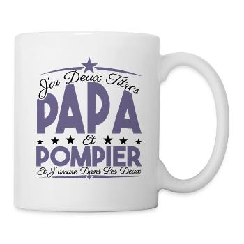 J'ai deux titres Papa et Pompier, Cadeau Papa. - Mug blanc - blanc - Droite