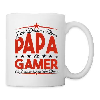 J'ai deux titres Papa et Gamer, Cadeau Papa. - Mug blanc - blanc - Droite