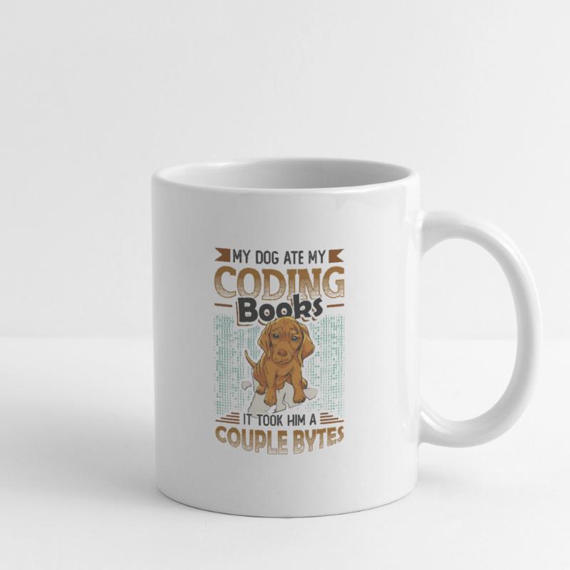 Dog Bytes Code Computer Joke Programmation Mug blanc