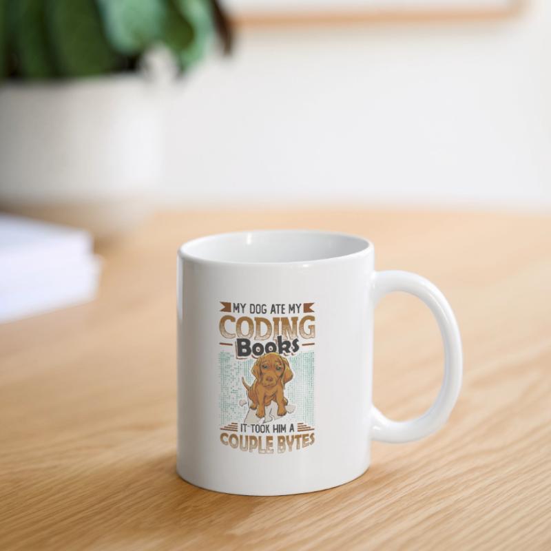 Dog Bytes Code Computer Joke Programmation Mug blanc