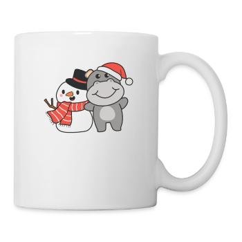 Hippo with snowman in winter for Christmas - Mug - white - Right