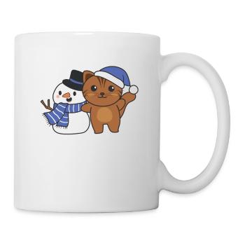 Katze mit Schneemann im Winter zu Weihnachten - Tasse - Weiß - Rechts
