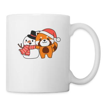 Panda roux avec bonhomme de neige en hiver pour Noël - Mug blanc - blanc - Droite
