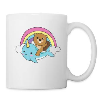 Narval Castor Ocean Unicorn kawaii Arc-en-ciel - Mug blanc - blanc - Droite