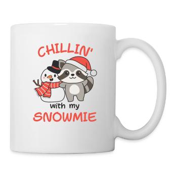Raccoon Chillin avec mon bonhomme de neige - Mug blanc - blanc - Droite