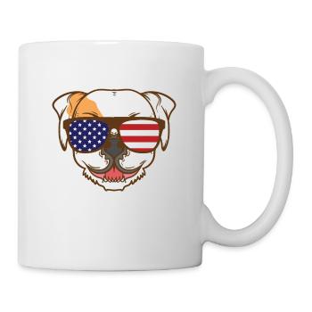 Bulldogge mit USA Sonnenbrille Haustier - Tasse - Weiß - Rechts