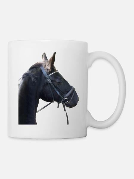 Pferdekopf eines Rappen mit Trense - Tasse - Weiß